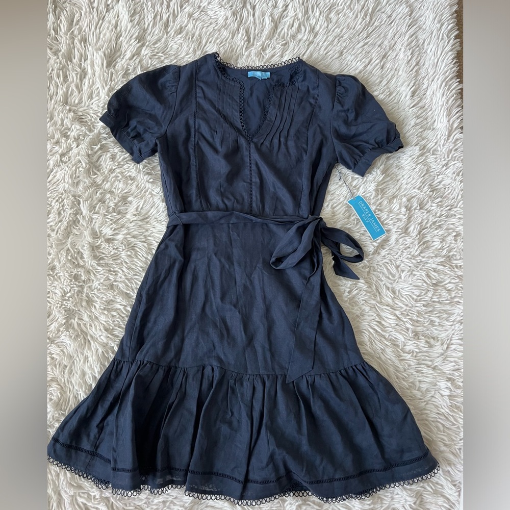 NWT Draper James Puff Sleeved Tier Dress Navy